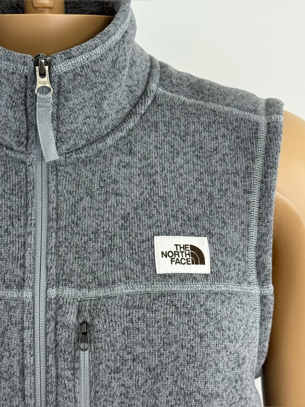 The North Face Men’s Gray Fleece Vest with Zip Pockets, Size Medium